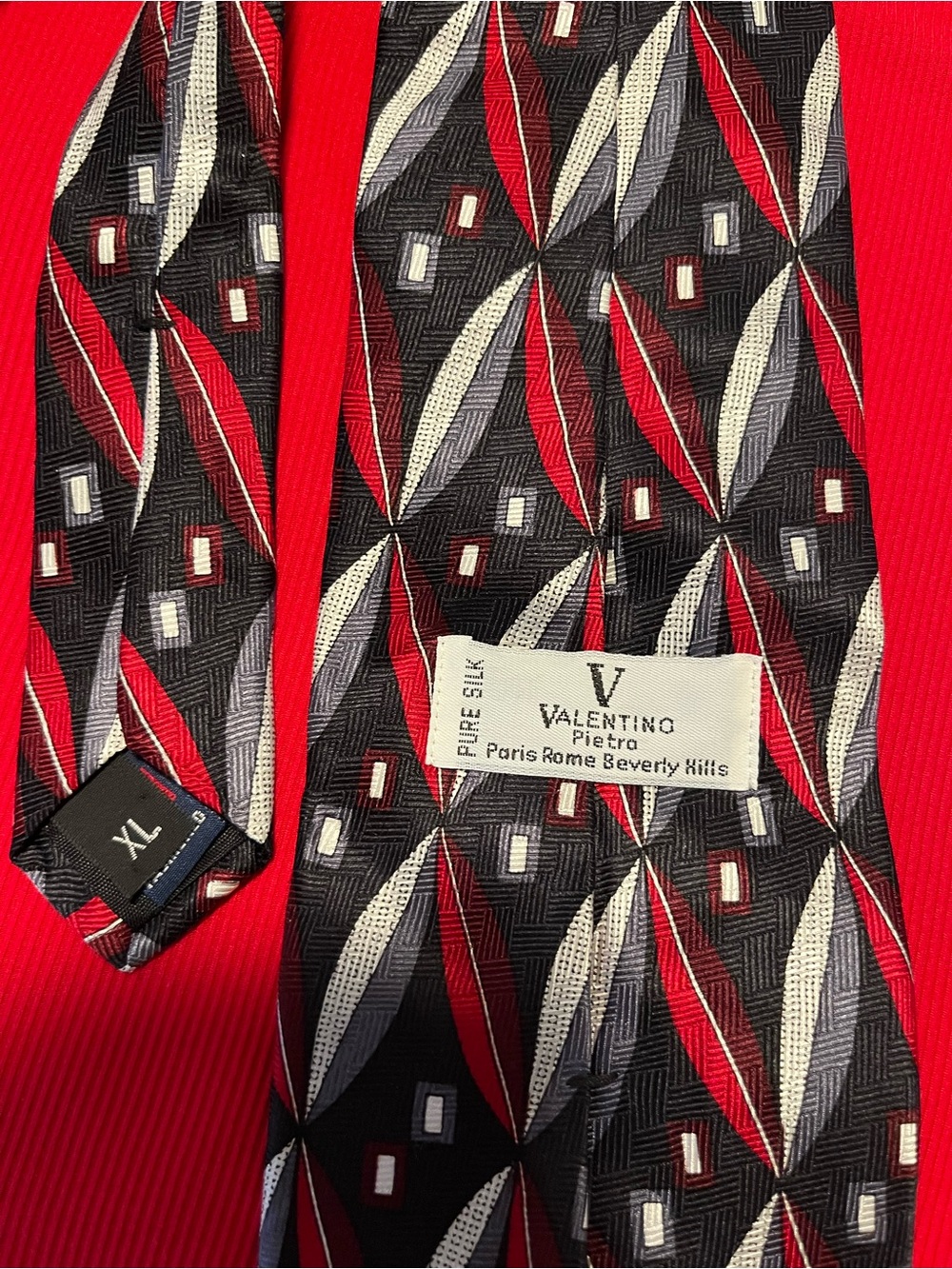 Valentino Red, Black & Gray Geometric Silk Tie